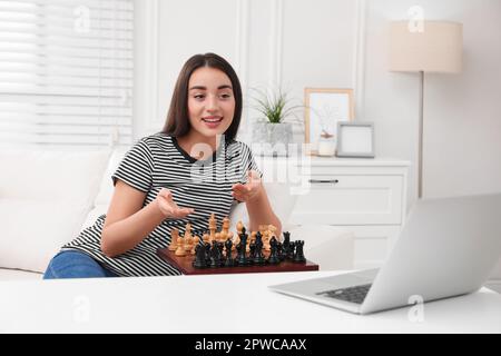 Woman Playing Chess with a Friend in Video Chat Stock Image - Image of  everyday, call: 195688261