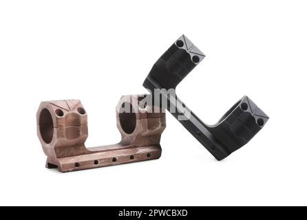 Quick disconnect sniper cantilever scope mounts on white background Stock Photo