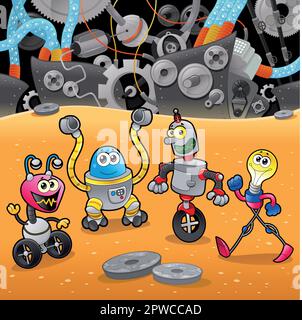 A cartoon illustration of a computer monitor robot with an idea Stock ...