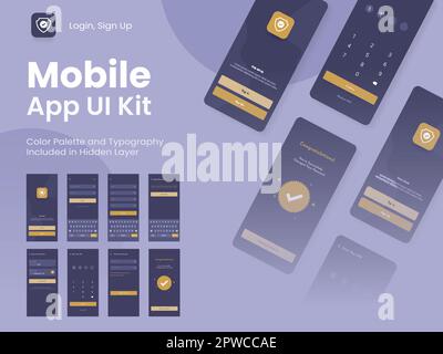 Wireframe UI, UX, GUI Layout With Different Login Screens Including Account Sign In, Sign Up And Lock Screen For Mobile App. Stock Vector