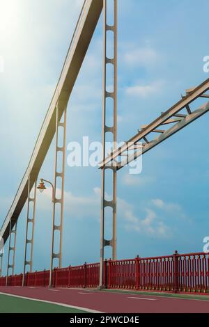 Beautiful view of modern bridge under blue sky Stock Photo