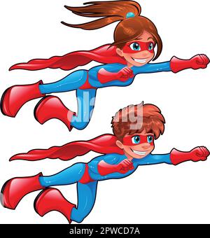 Young superheroes. Funny cartoon and vector characters. Isolated objects Stock Vector