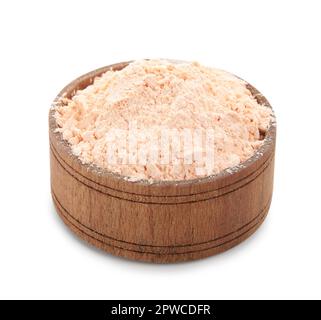 Lentil flour in wooden bowl isolated on white Stock Photo