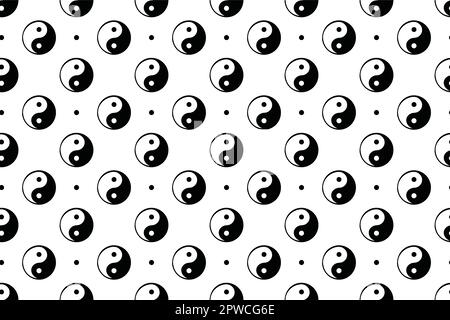 Yin yang seamless background. Feng Shui style fashion pattern. Hand drawn vector doodle sketch. Symbol related to chinese philosophy and culture. Ready for carpet, greeting card and cloth design. Stock Vector