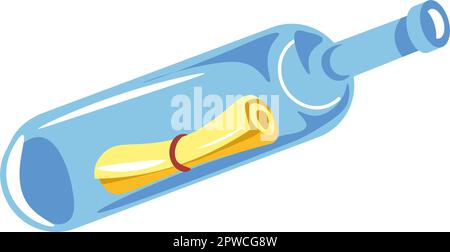 Pirate message in bottle, old letter in glass Stock Vector