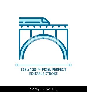 Railway bridge pixel perfect blue RGB color icon Stock Vector