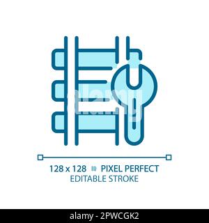 Railway maintenance pixel perfect blue RGB color icon Stock Vector