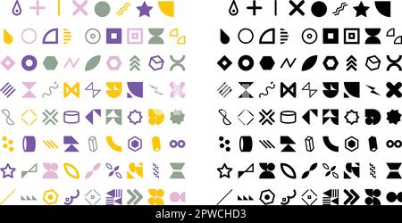 Set of graphic elements. Bauhaus and brutalism style inspired. Vector abstract linear elements and bold geometric shapes. Great for posters, flyers, covers, web design. Retro futurism shapes Stock Vector