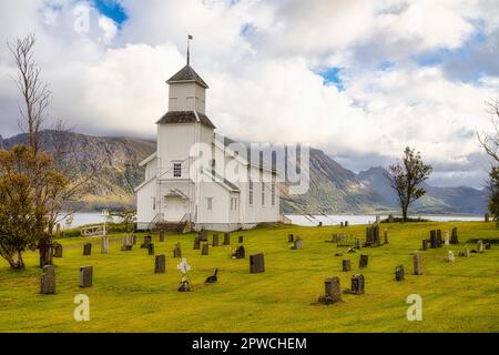 Gimsoy Church, Gimsoykirke, Gimsoy, Lofoten, Norway Stock Photo