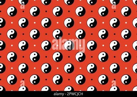 Yin yang seamless background. Feng Shui style fashion pattern. Hand drawn vector doodle sketch. Symbol related to chinese philosophy and culture. Ready for carpet, greeting card and cloth design. Stock Vector
