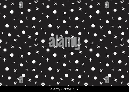 Seamless Memphis Background. Abstract Colorful shapes with Lines and Geometric Figures on black for Fabric, Cloth, Textile. Modern Seamless Multicolor Background in Memphis Style. Vector illustration Stock Vector