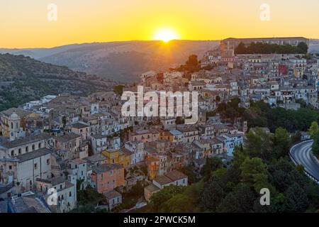 Sunrise in the old baroque town of Ragusa Ibla, Sicily, Italy Stock Photo