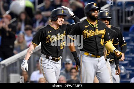 Pittsburgh Pirates' Connor Joe walks in the dugout before a baseball game  against the Cincinnati Reds in Pittsburgh, Friday, April 21, 2023. (AP  Photo/Gene J. Puskar Stock Photo - Alamy