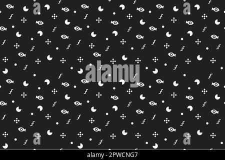 Raster monochrome seamless pattern with small scattered tiny shapes. Simple minimal background. Black and white geometric wallpaper. Dark repeat design for decor, print. Vector illustration Stock Vector