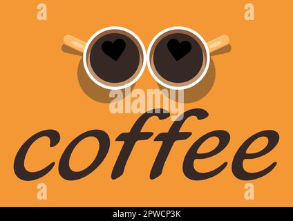 Love expressed with two cups next to the word coffee Stock Vector