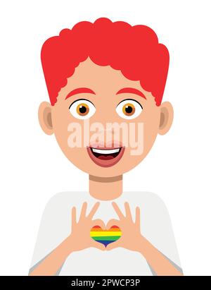 Boy forming with her hands a heart with rainbow colors Stock Vector
