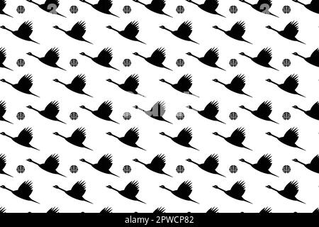 Seamless pattern with Chinese and Japanese cranes. Crane is traditional and oriental asian bird. Ready for carpet, greeting card and cloth design. Vector illustration Stock Vector