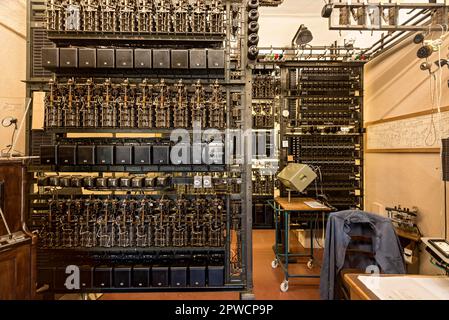 Lifting rotary dialer, dialer, analogue telephone exchange, exchange, obsolete telecommunications, historical post office, house from Ahlbach Stock Photo