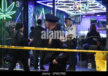 Manhattan, New York City, USA. 29th Apr, 2023. (NEW) Shooting In Manhattan, New York, United States. April 29, 2023, New York, USA: At 5.43pm, one person was shot in the hip and shoulder near the area of 9th Avenue and West 46th Street. According to the New York City Police Department, the person shot is in stable condition. No suspects are captured at this time. (Credit Image: © Kyle Mazza/TheNEWS2 via ZUMA Press Wire) EDITORIAL USAGE ONLY! Not for Commercial USAGE! Stock Photo