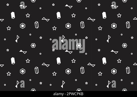 Tiny geometric pattern in Memphis style. Small vector texture with dots, circles, triangles, short strokes. Design of promotional products, wrapping paper and printing. Vector illustration. Stock Vector
