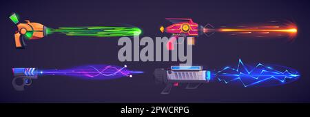 Space guns vfx effect, laser blasters with plasmic beams and rays ...