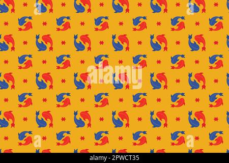 Vintage oriental print. Chinese seamless vector pattern inspired by kimono art. Stylish fish hand drawn doodle. Ready for carpet, greeting card and cloth design. Vector illustration Stock Vector