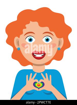 Girl forming with her hands a heart with rainbow colors Stock Vector
