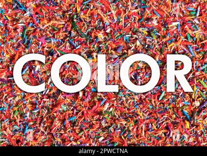 Word color over background with remains of colored pencils Stock Vector