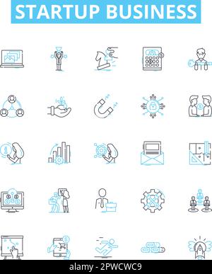 Startup business vector line icons set. Venture, Launch, Incubate, Fund, Innovate, Entrepreneur, Invest illustration outline concept symbols and signs Stock Vector
