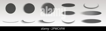 Circle drop shadows, round and ellipse shades. Soft gray oval gradients in side and top view isolated on transparent background, vector realistic illustration Stock Vector