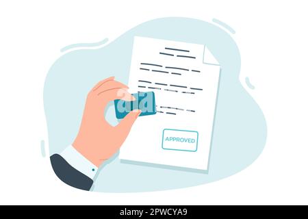 Hand stamping approved word on paper flat vector illustration Stock Vector