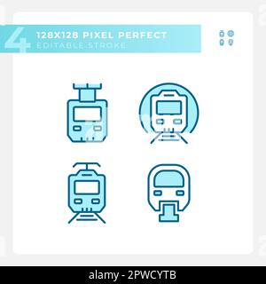 Passenger train pixel perfect blue RGB color icons set Stock Vector