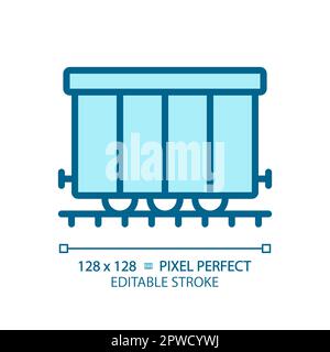 Cargo railroad carriage pixel perfect blue RGB color icon Stock Vector