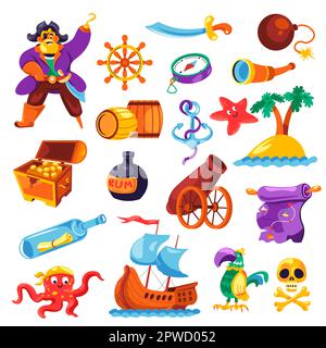 Pirates and marine threasure hunt onjects vector Stock Vector