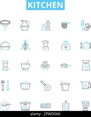 Kitchen vector line icons set. Kitchen, Room, Home, Cooking, Remodel, Appliance, Design illustration outline concept symbols and signs Stock Vector