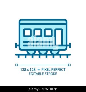 Passenger railroad carriage pixel perfect blue RGB color icon Stock Vector