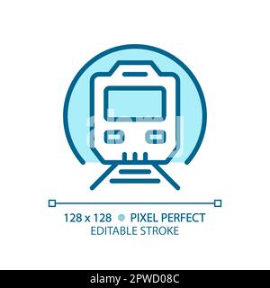 Metro train pixel perfect blue RGB color icon Stock Vector