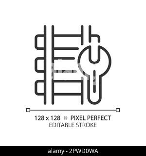 Railway maintenance pixel perfect linear icon Stock Vector