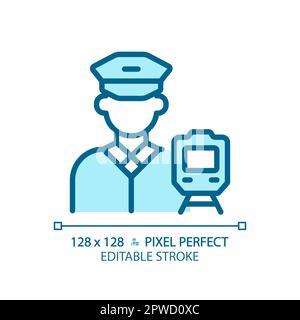 Train driver pixel perfect blue RGB color icon Stock Vector
