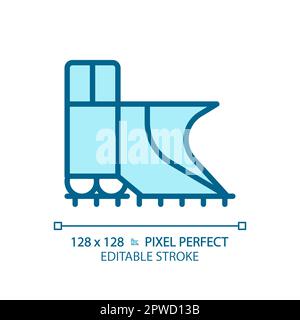 Snowplow train pixel perfect blue RGB color icon Stock Vector