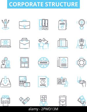 Corporate structure vector line icons set. Organisation, Hierarchy, Network, Framework, Corporate, Division, Reporting illustration outline concept Stock Vector