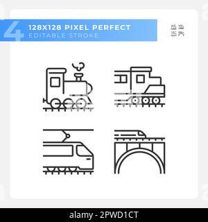 Locomotive pixel perfect linear icons set Stock Vector
