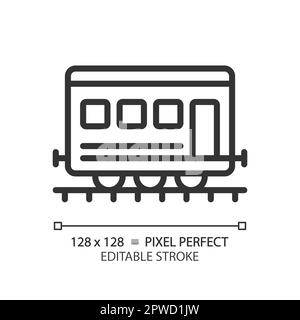 Passenger railroad carriage pixel perfect linear icon Stock Vector