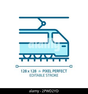 Tram pixel perfect blue RGB color icon Stock Vector
