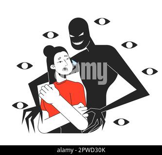 Schizophrenia disorder flat line concept vector spot illustration Stock Vector