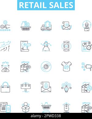 Retail sales vector line icons set. Retail, Sales, Merchandise, Shopping, Store, Customers, Products illustration outline concept symbols and signs Stock Vector