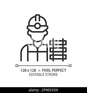 Railway worker pixel perfect linear icon Stock Vector