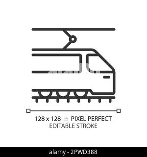 Tram pixel perfect linear icon Stock Vector