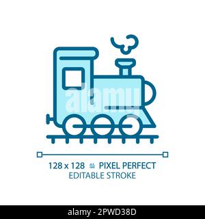 Steam locomotive pixel perfect blue RGB color icon Stock Vector