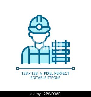 Railway worker pixel perfect blue RGB color icon Stock Vector